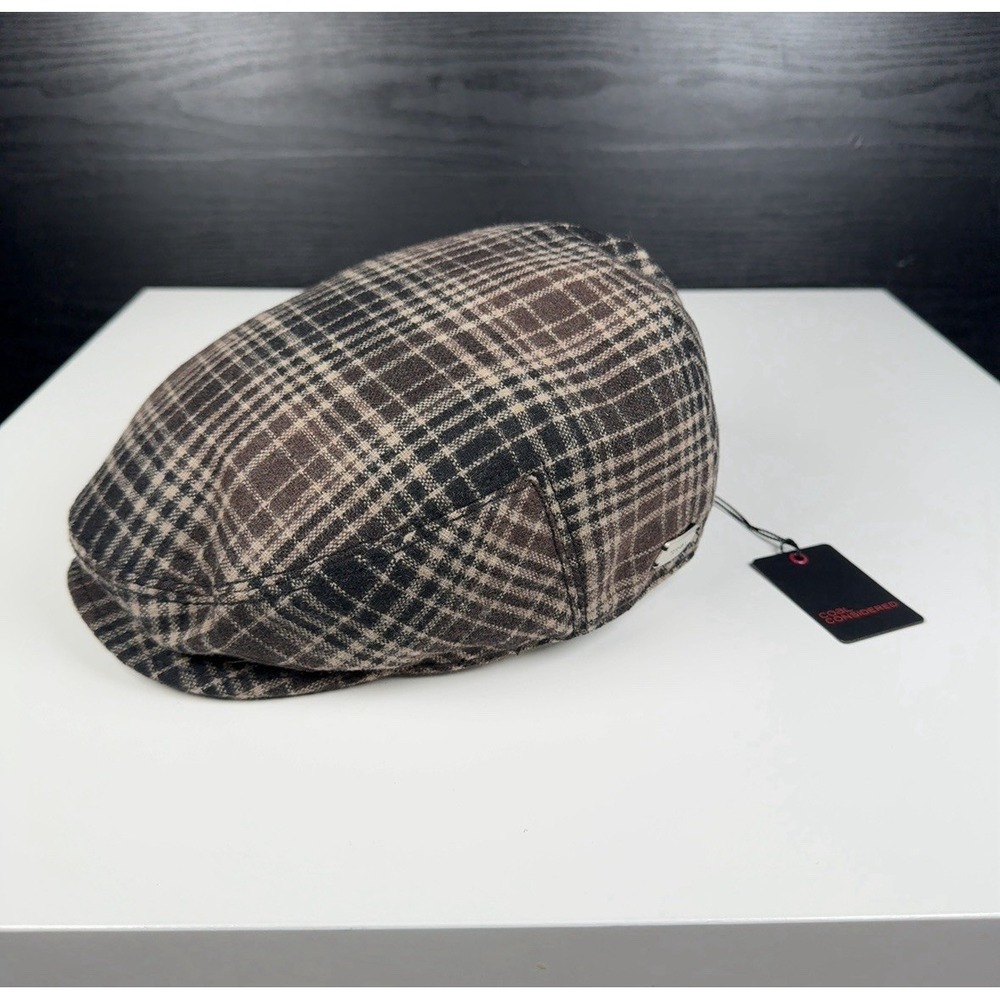 Coal Headwear Newsboy Hat Brown Plaid Wool Polyester Men's Large - NEW